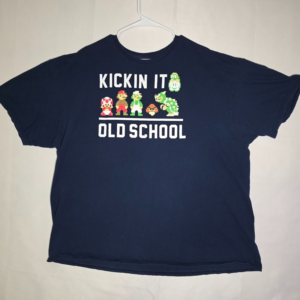 Super Mario Bros Kickin It Old School T-Shirt Men's 3XL Navy Nintendo 2020 Graph